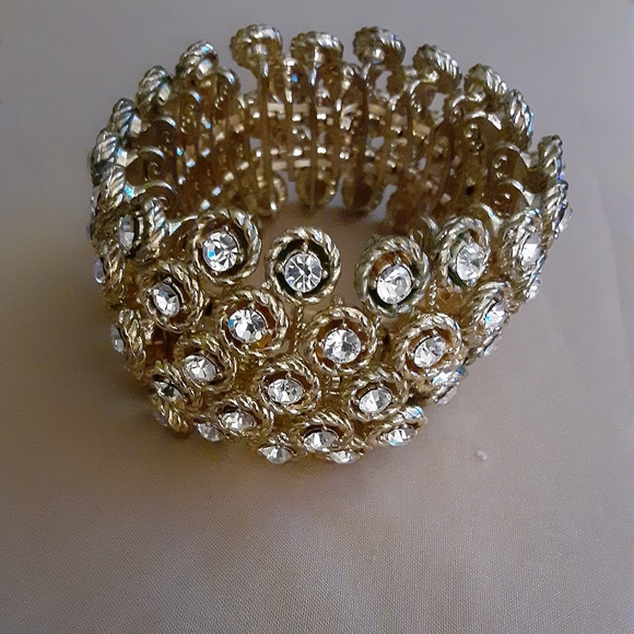 Gold Tone with Rhinestone Stretch Bracelet - Picture 2 of 5